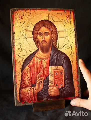 На память: Икона "Христос Вседержитель" + подставка