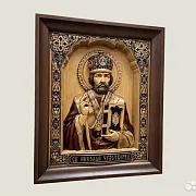 Подарочная святой Николай Чудотворец резная икона из бука — фотография 2