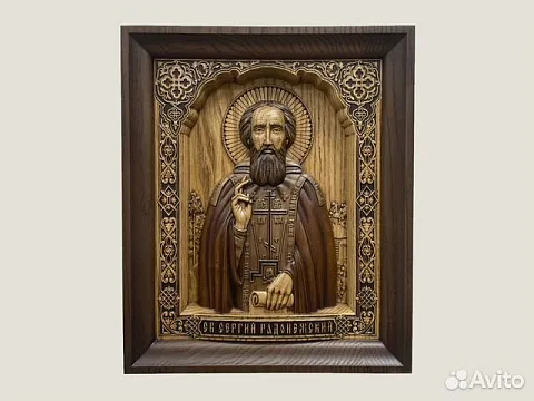 Святой Сергий Радонежский икона из ясеня — оригинальный подарок
