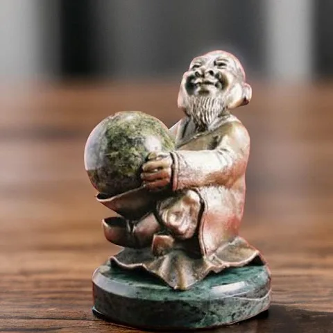 Бронзовая композиция «Бабай» с шаром из змеевика — оригинальный подарок