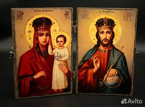 На память: Складень деревянный. Венчальная пара Богоматерь и