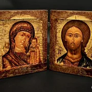 В подарок: Складень деревянный. Богоматерь Казанская и Спасит — фотография 1