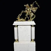 Ручная работа: Каминные часы «Георгий Победоносец» из хризоколлы и мрамора — фотография 2