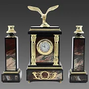 Каминные часы «Орел» из яшмы с подсвечниками — красивый подарок — фотография 2