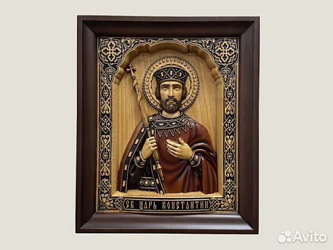 Святой Царь Константин икона резная из дерева — оригинальный подарок