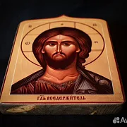 Икона "Господь Вседержитель" дерево, ручная работа — оригинальный подарок — фотография 4